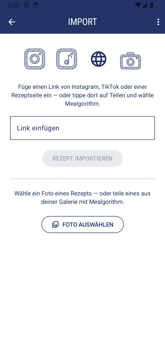 Import-Bildschirm